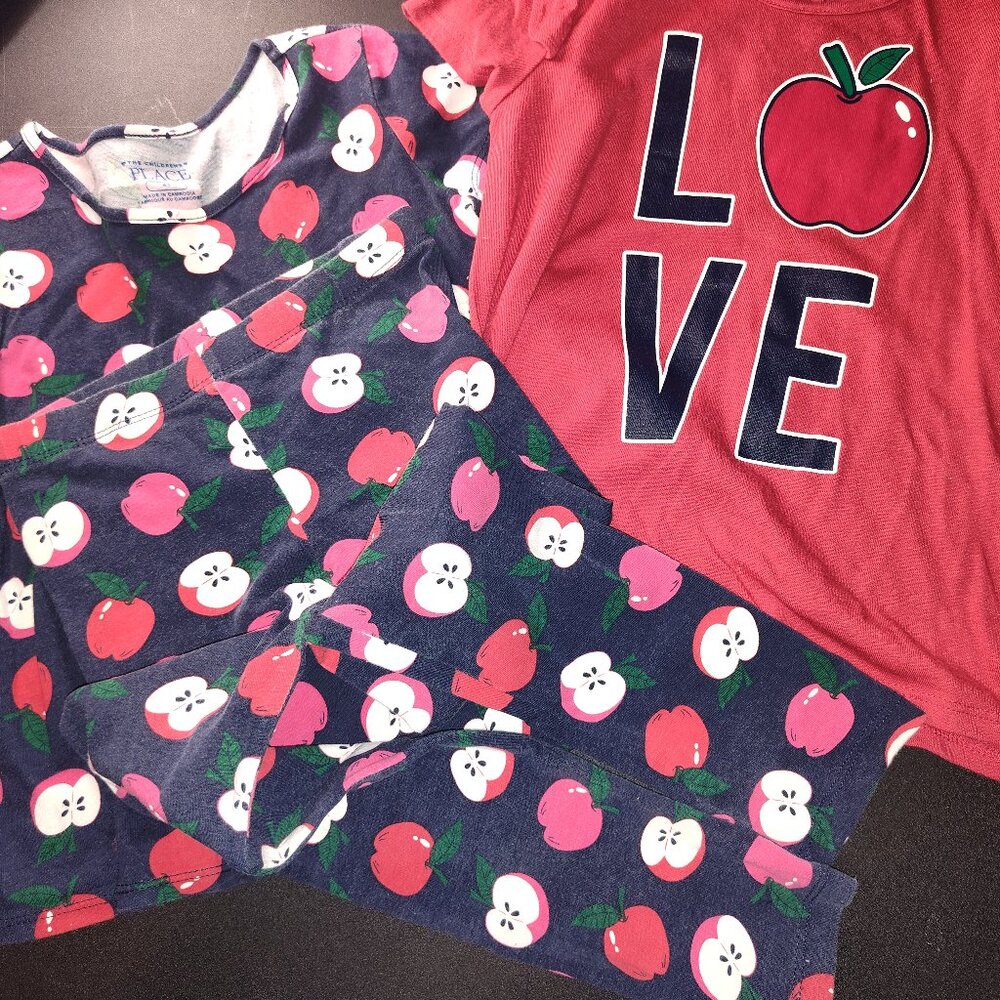 Pre-owned Children's Place 3-Piece Matching Solid Red Shirt and Apples Printed